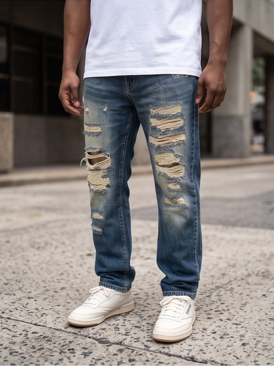 Arketype Other - Men's Distressed Blue Jeans - straight Fit premium cotton vintage tears
